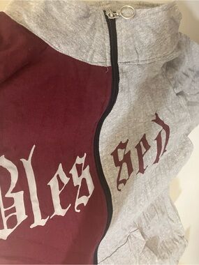 Two-Tone Maroon and Light Gray Zip-Up Hoodie